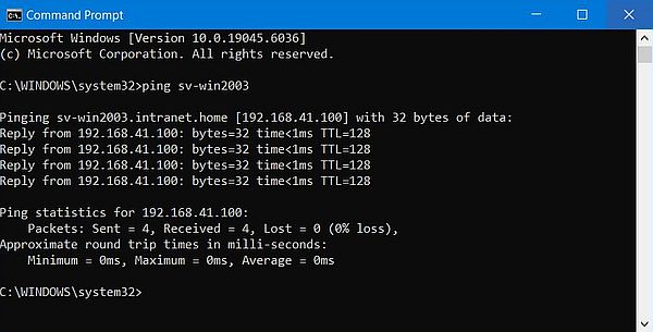 Windows Server 2003: Ping of Windows Server from a computer on the external network