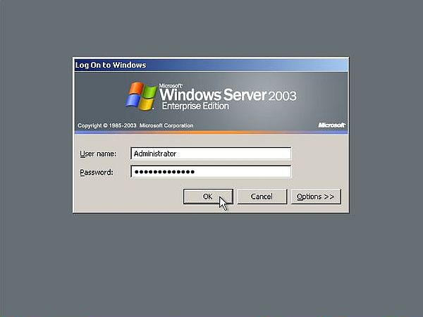 Windows Server 2003  - Login: Login screen after CTRL+ALT+DEL has been pressed