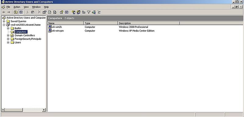 Windows Server 2003: Adding computers to Active Directory - Computers list, after 2 new machines have been added