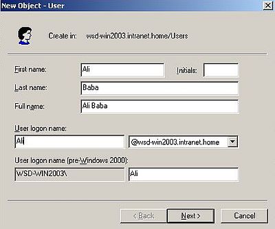 Windows Server 2003: Adding users to Active Directory - Adding a new user [1]
