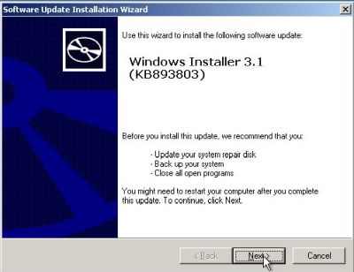 PDF printer on Windows 2000: Installing Windows Installer 3.1