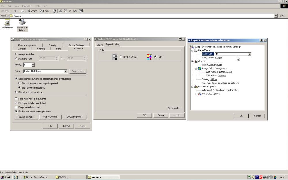 PDF printer on Windows 2000: Bullzip PDF printer - Printer and printing properties
