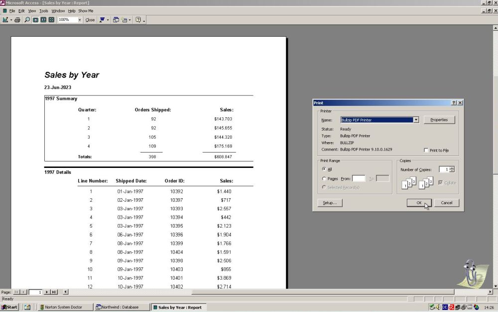 PDF printer on Windows 2000: Bullzip PDF printer - Printing a Microsoft Access report [1]