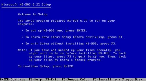 Windows 3.0 with Multimedia Extensions: Starting the installation of MS-DOS 6.22