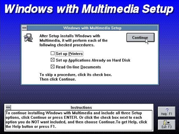 Windows 3.0 with Multimedia Extensions: Setup - Printer and already installed applications setup selection