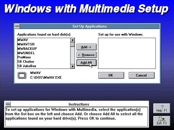 Windows 3.0 with Multimedia Extensions: Setup - Individual selection of already installed applications