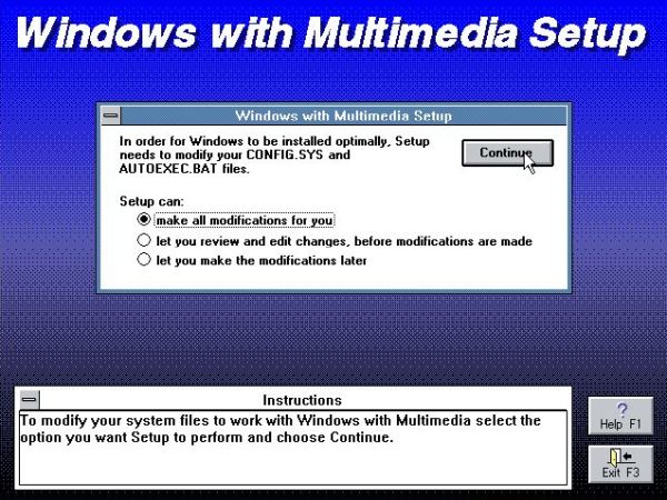 Windows 3.0 with Multimedia Extensions: Setup - Letting the setup program make the modification of the system files