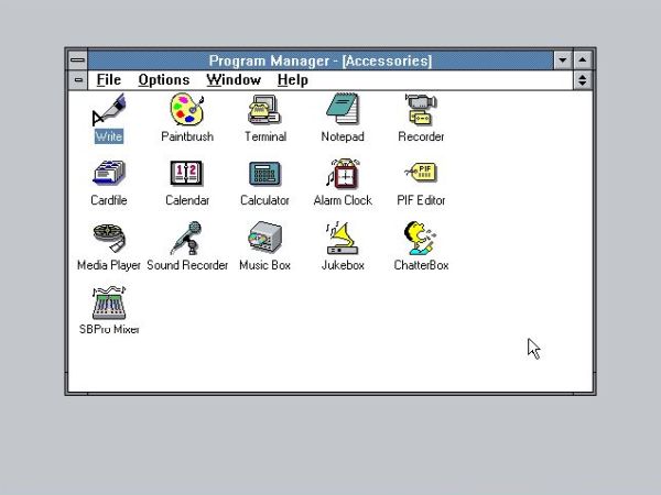 Windows 3.0 with Multimedia Extensions: The 'Accessories' program group with several multimedia applications