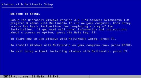 Windows 3.0 with Multimedia Extensions: Setup - Installation 'Welcome' screen