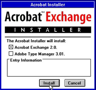 Acrobat Exchange installation on Windows 3.11: Software selection