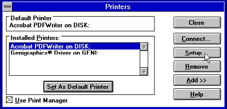 Acrobat PDFWriter printer setup on Windows 3.11 [1]