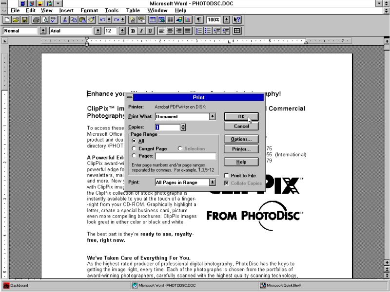 Acrobat PDFWriter printer: Printing from MS Word [1]