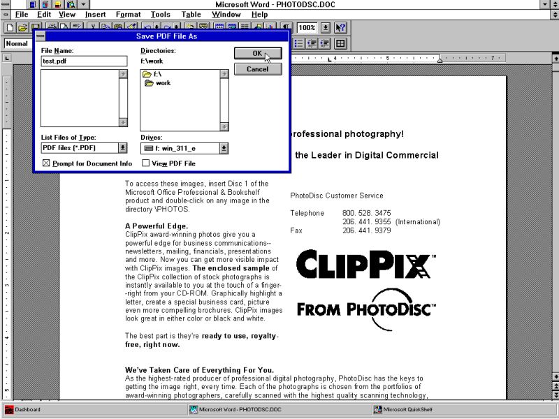 Acrobat PDFWriter printer: Printing from MS Word [2]