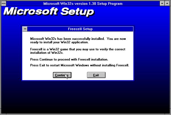 Installation of Win32s on Windows 3.1: Installing FreeCell
