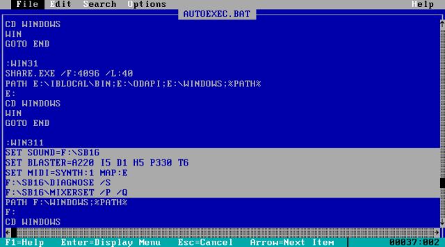 Windows 3.1x sound support: Installing the SoundBlaster 16 for Windows 3.x Driver - AUTOEXEC.BAT settings