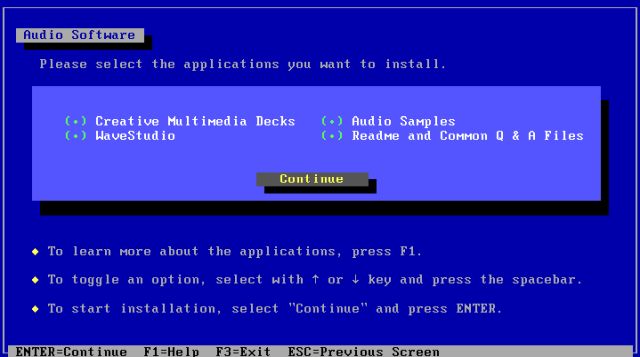 Windows 3.1x sound support: Installing the SoundBlaster 16 for Windows 3.x Driver - Components selection