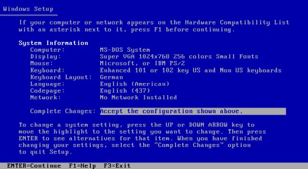 Windows 3.11 SVGA 1024×768 pixels: Windows Setup - Applying the new system settings