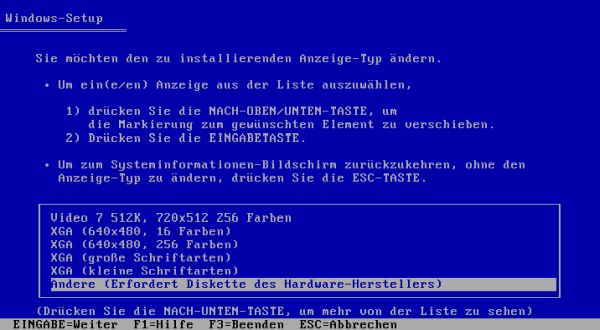 Windows 3.1 SVGA 1024×768 pixels: Windows Setup - Selecting to install some other driver (using vendor's diskette)