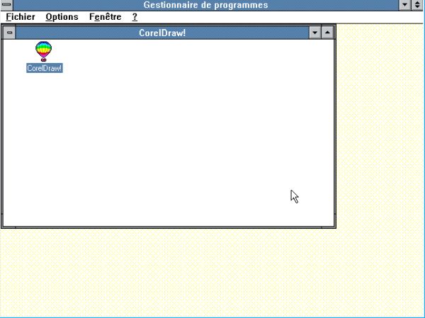 Windows 3.0 Program Manager: Manually created 'CorelDraw!' program group