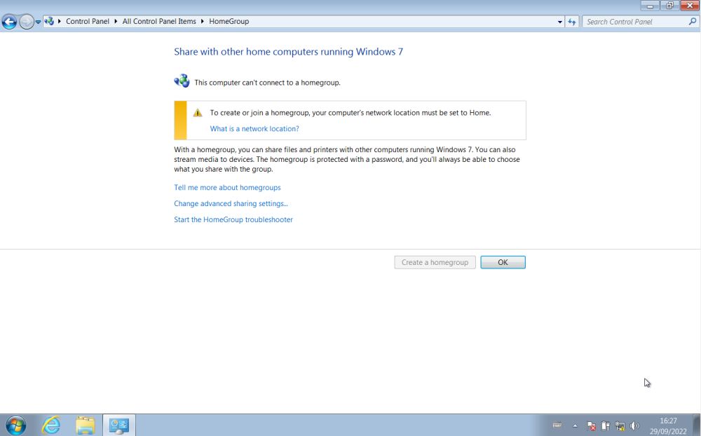 Windows 7: Homegroups may only be created on Home networks