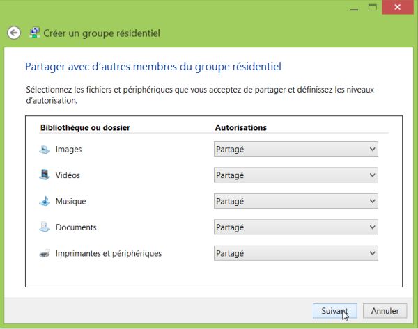 Windows 8.1: Creating a homegroup - Selecting what has to be shared