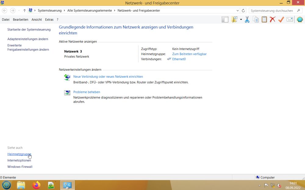 Windows 8.1: Network and Sharing Center in Control Panel - Homegroup ready to be joined