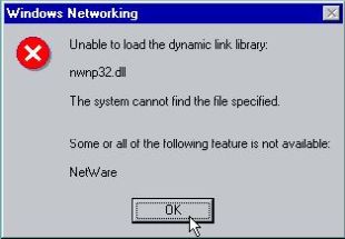Windows 95 installation: Missing NetWare client file nwnp32.dll