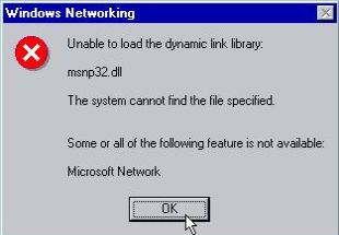 Windows 95 installation: Missing Microsoft Network client file msnp32.dll