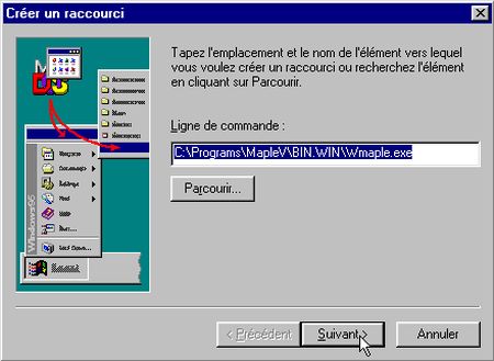 Windows 95 Start menu: Entering the new application command line