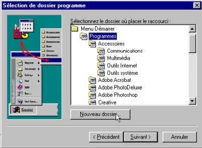 Windows 95 Start menu: Choosing to add a new program group (Start menu folder)