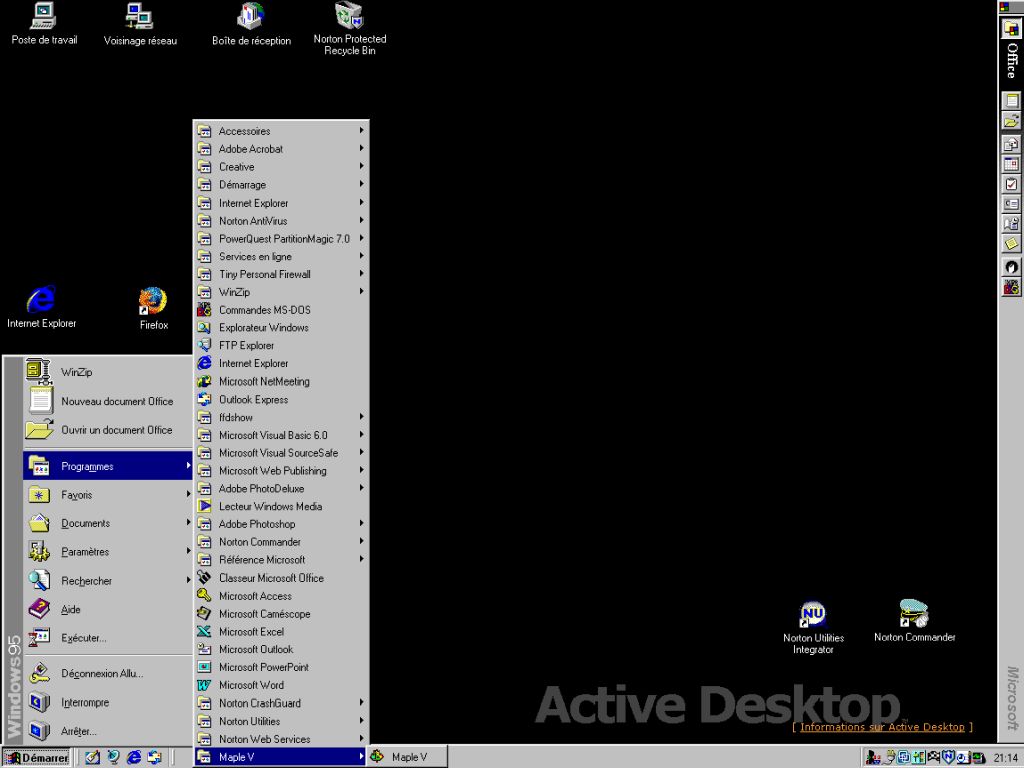 Windows 95 Start menu: Desktop with new application added to the Start menu