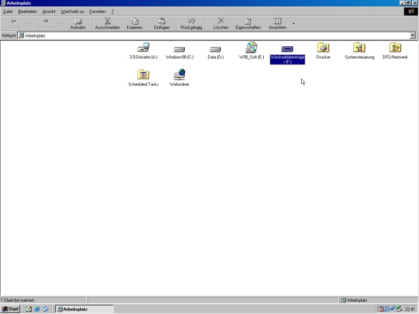 Windows 98 SE service pack 3.1: USB2 removable media recognized in File Explorer