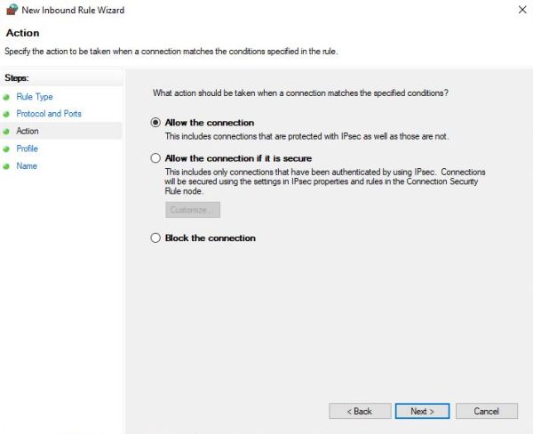 Windows Defender Firewall: Creating a new port based inbound rule [3]