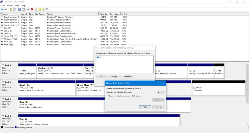 Windows Disk Management: Changing the drive letter of a partition