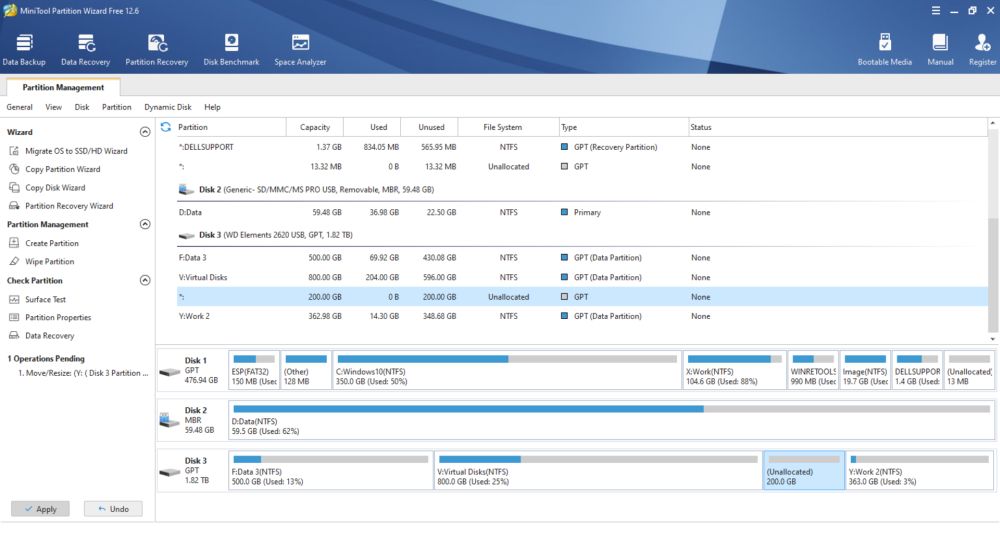 MiniTool Partition Wizard: Applying or undoing the pending operations