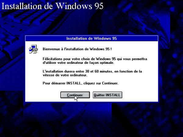 Windows 95 installation: Start of the Windows 95C Setup Wizard