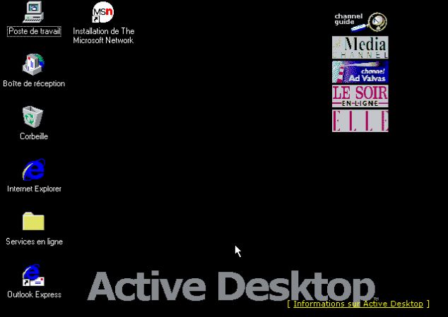 Windows 95 installation: The Windows 95C (French language version) desktop