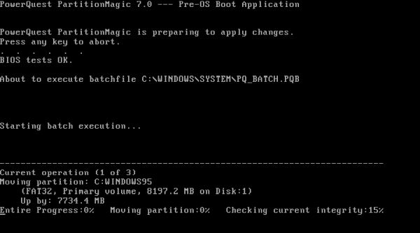 Windows 98 and Windows 95 dual boot: PartitionMagic - Pre-OS Boot Application used to modify the Windows partition