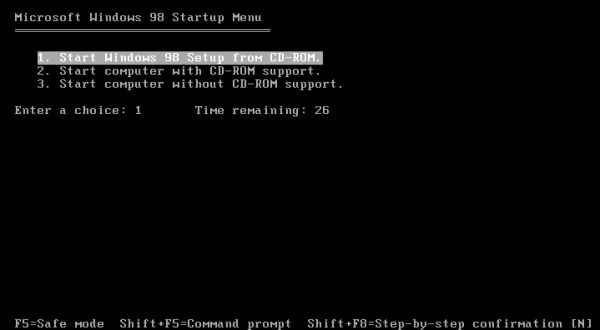 Windows 98 installation: Setting up Windows 98 from CDROM