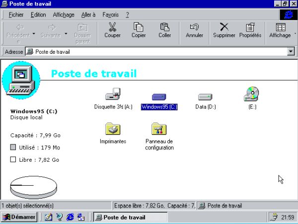 Windows 98 and Windows 95 dual boot: Disk drives in Windows 95 File Explorer