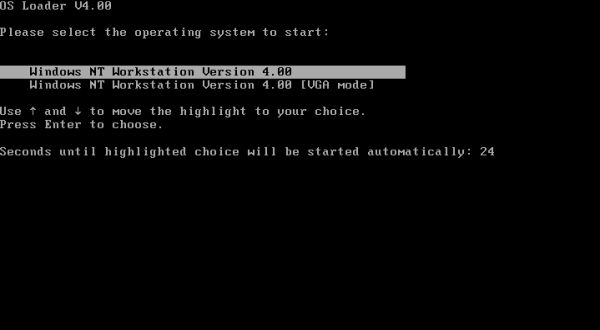 Windows NT installation: Windows NT 4 boot menu