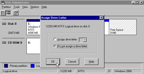 Windows 2000/NT dual boot: Removing the drive letter of the Windows 2000 partition in Windows NT