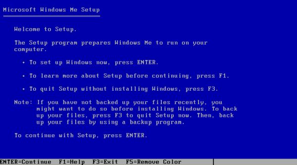 Windows Me installation: First screen of 'Microsoft Windows Me Setup'