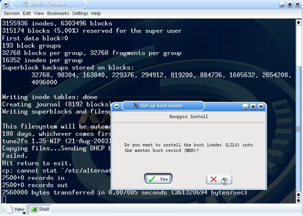 Knoppix 3.3 dual boot installation: Choosing to NOT install LILO to the MBR