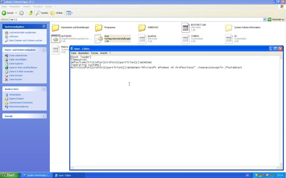 Windows XP dual boot installation: Original content of Windows XP boot.ini file 