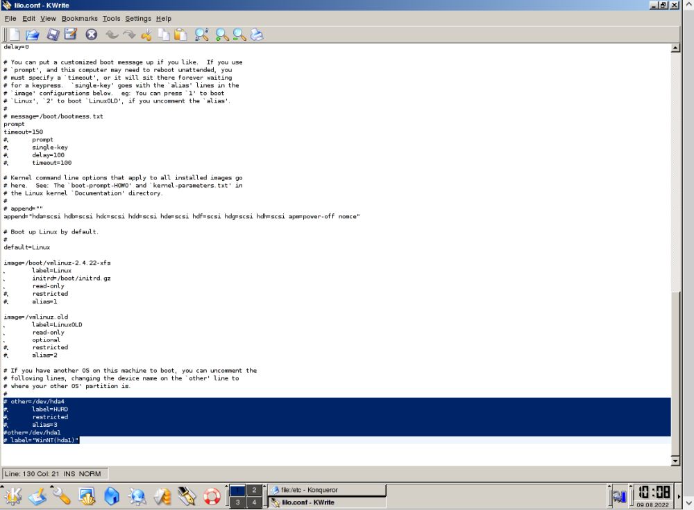 Windows XP and Knoppix dual boot installation: Removing the Windows bootmenu entry in lilo.conf