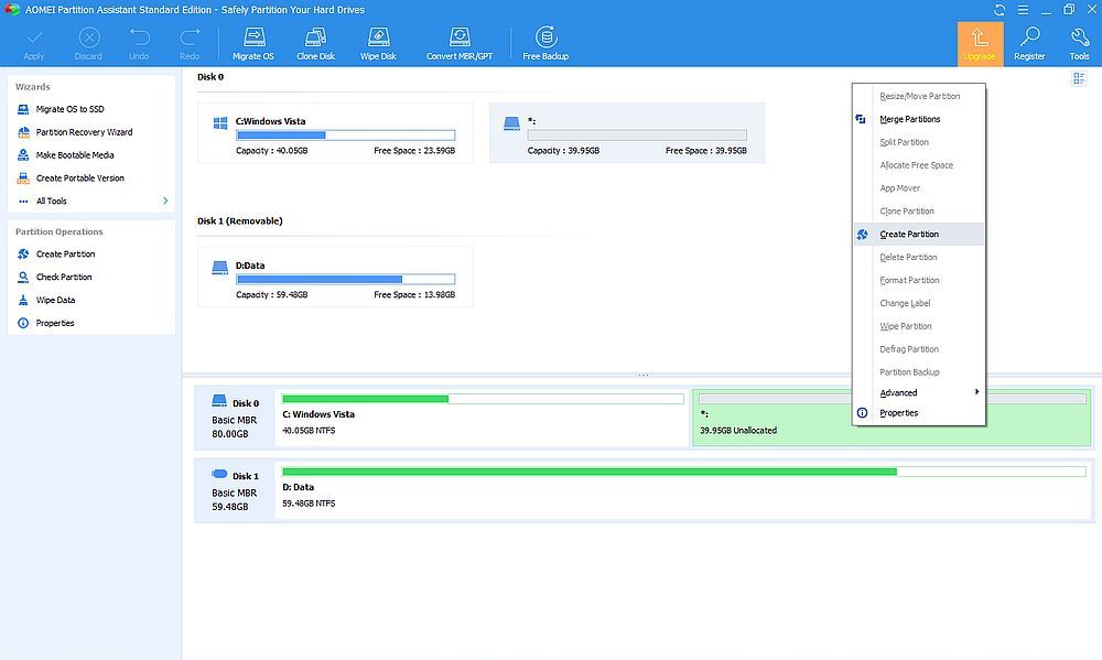 AOMEI Partition Assistant: Creating a new Linux partition [1]