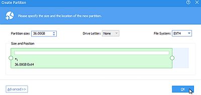 AOMEI Partition Assistant: Creating a new Linux  partition [2]