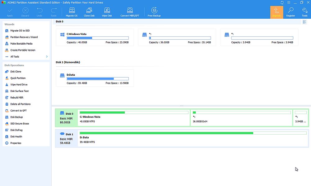 AOMEI Partition Assistant: Partition layout for Windows-Linux dual boot installation