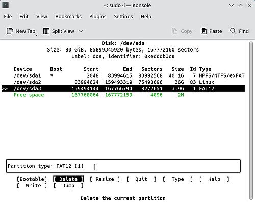 Installation of Slackware 15: Partition layout before making modifications